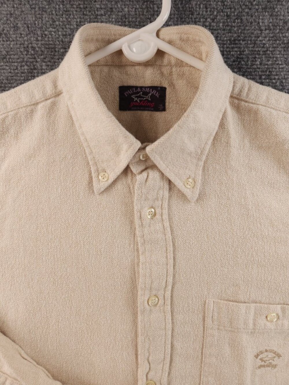 Paul & Shark Flannel Italy Cotton Herringbone Button-Down 16 Heavyweight Beige